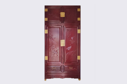 抚顺高端中式家居装修深红色纯实木衣柜